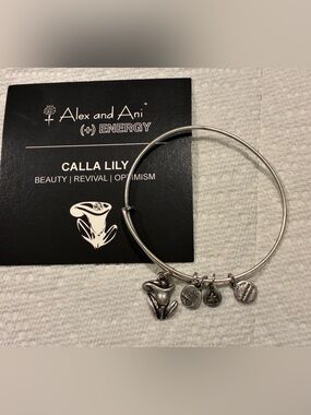 Alex and Ani Silver Calla Lily Charm Expandable Bangle Bracelet